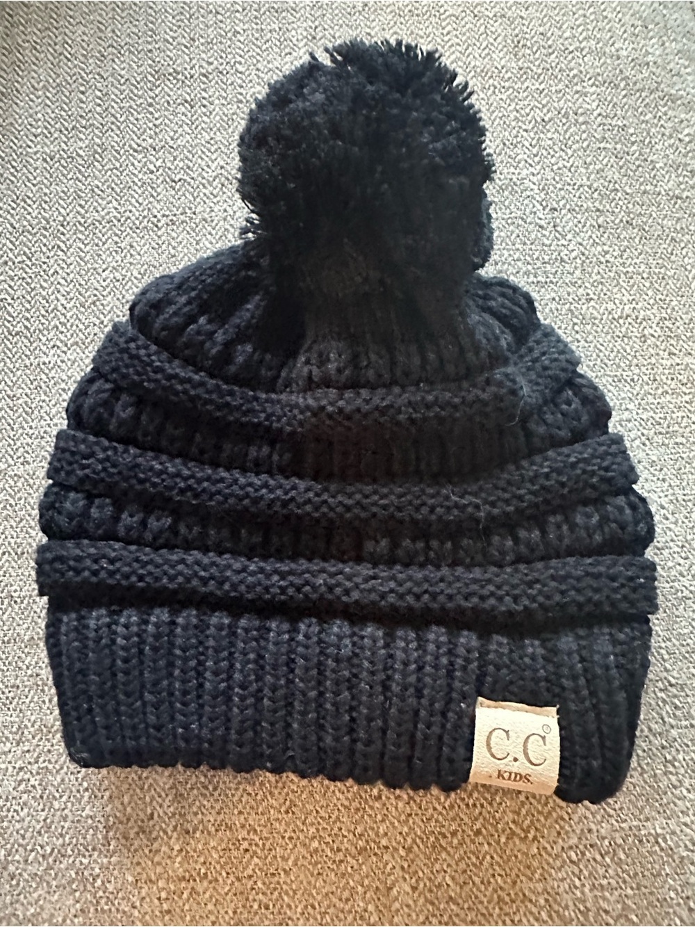 C.C Kids Black Knit Pom Beanie
